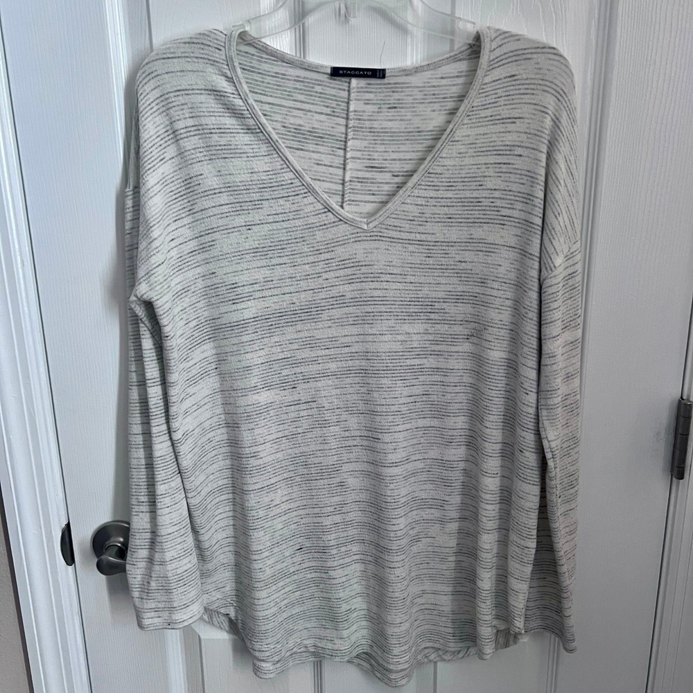 STACCATO Womens Heathered V Neck Long Sleeve Casual Top S